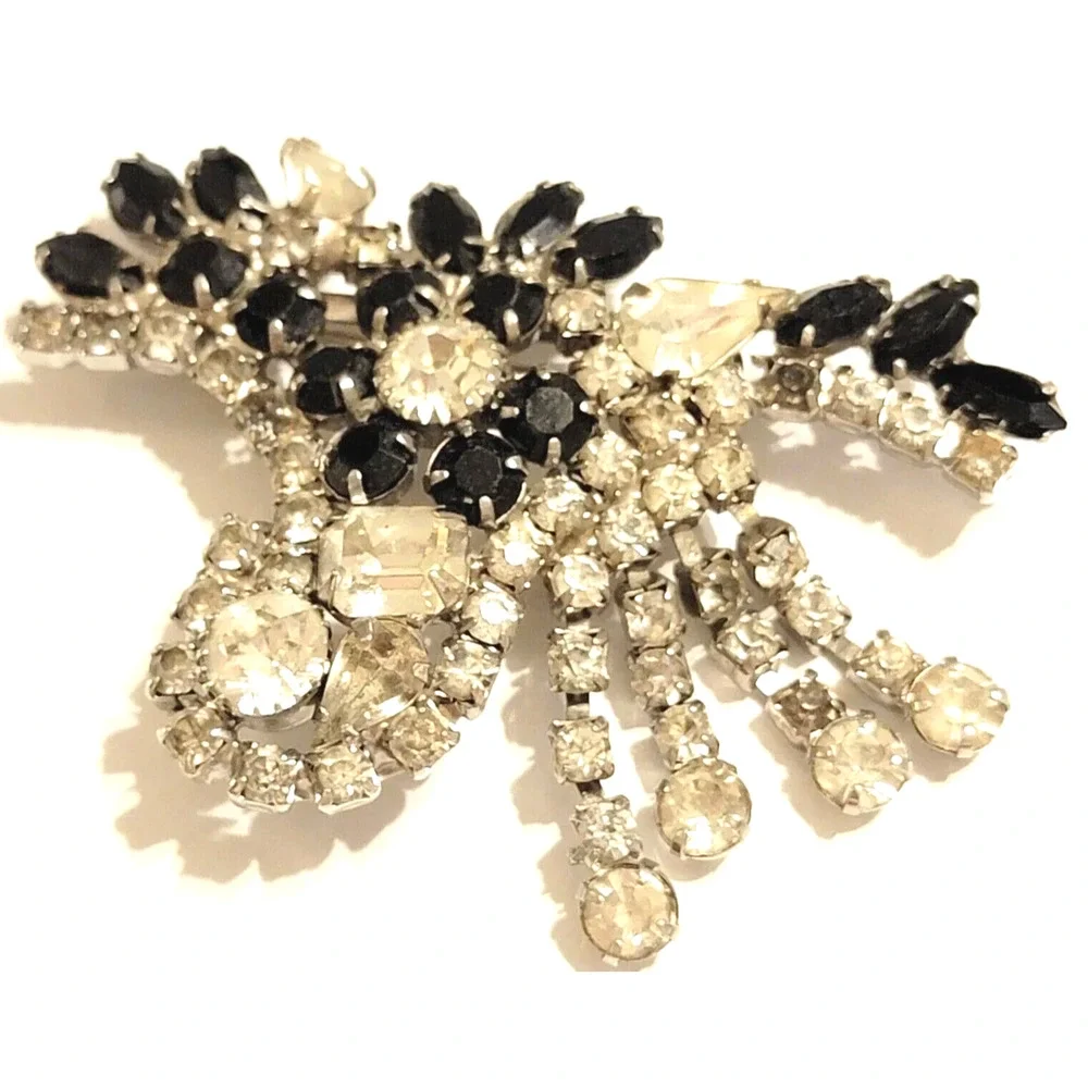 Vintage Large Rhinestone Flower Brooch Pin, 3